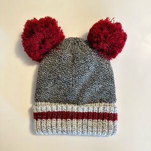 Knitted toddler/baby toque. Red Stripe .